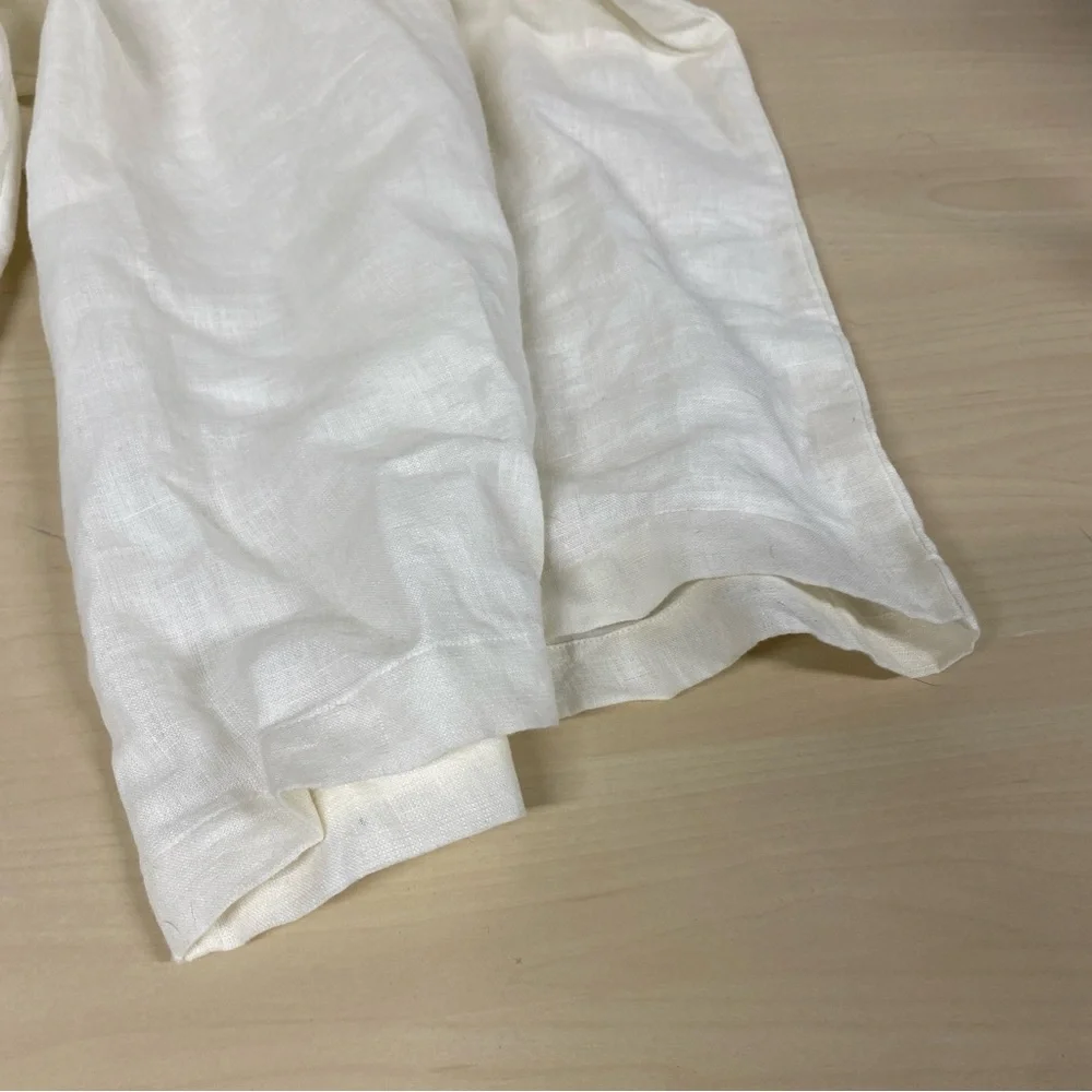 Tribe Alive Linen Jumpsuit M/L Wide Leg Cream Tie Strap Minimalist Resort - Picture 3 of 5